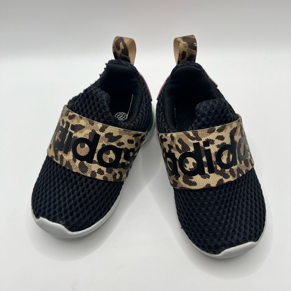 Adidas Lite Racer Adapt 4 Shoes Toddler Sz 4K Black Leapord Slip On Trainers EUC
